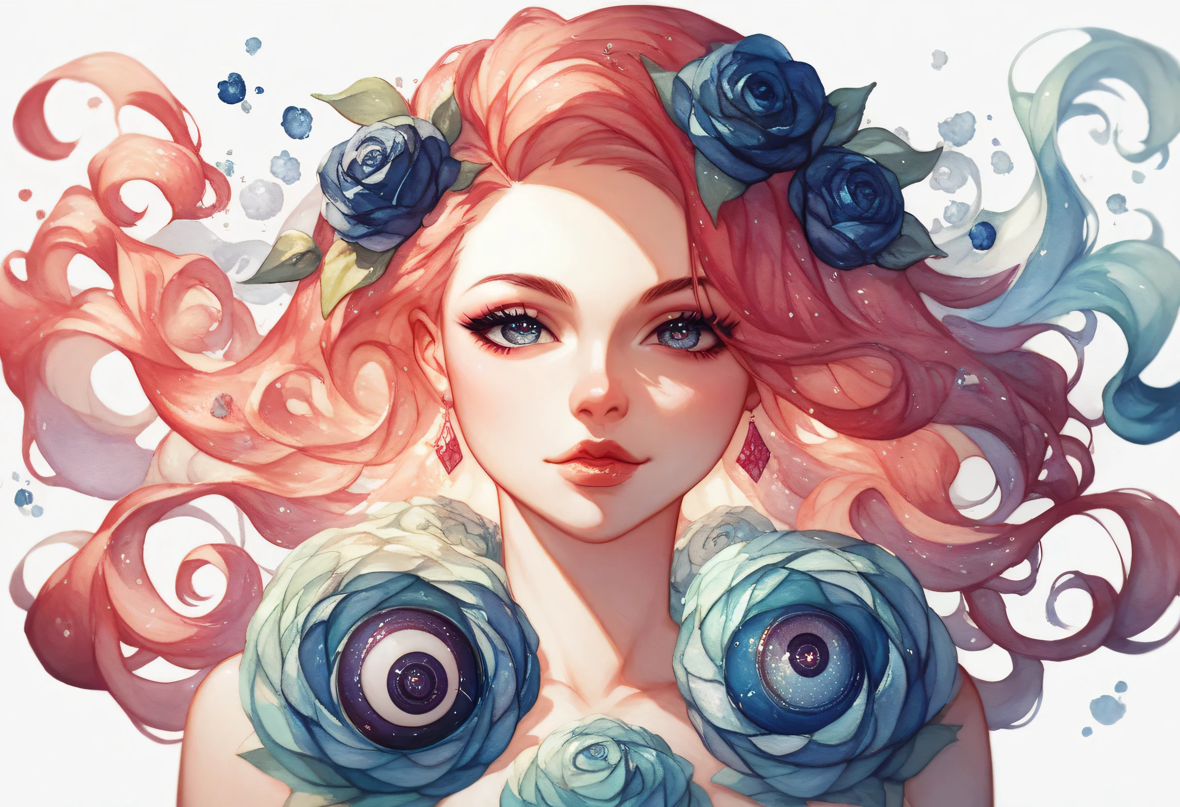 watercolor illustration, coseup eye with eyeball color full of beautiful color gradation, on white background, intricate texture, without face, only eye