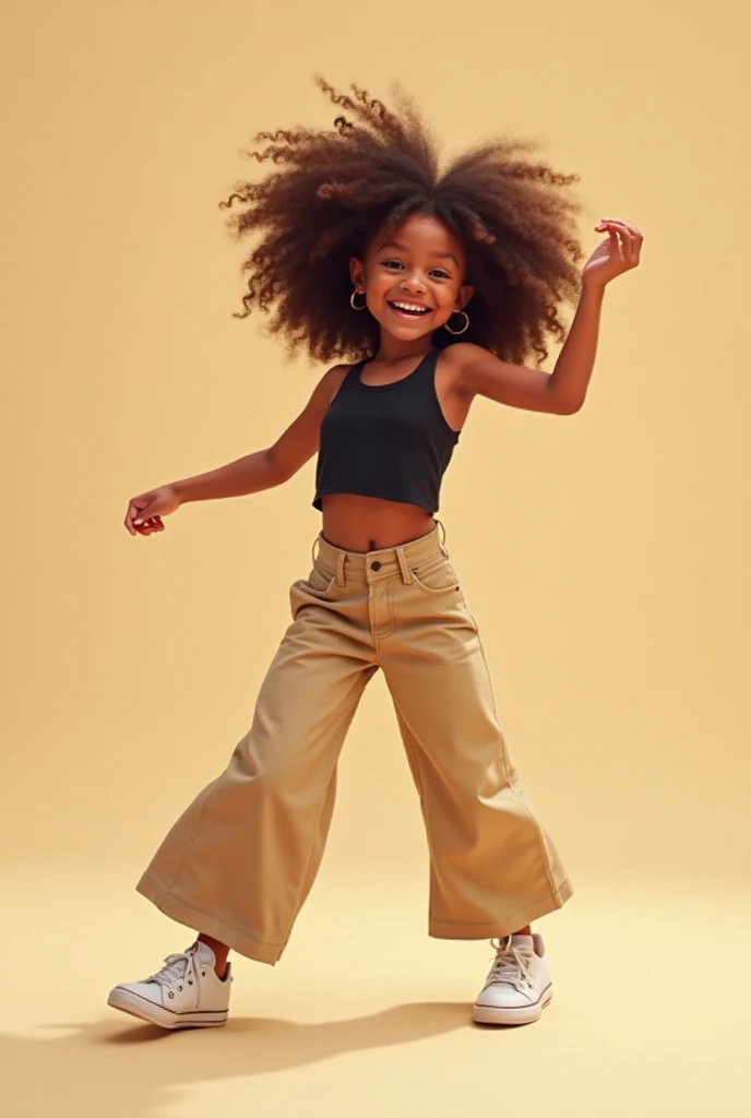 3D style realistic portrait of beautiful 9 month old African African baby girl ((dark brown skin color)) in city street, with jumping happily, ((Playtoon)), cute smile, ((with flowers)), wearing T-shirt (((without print))), orange and jeans, shoes from current fashion, mega hair long curly hair, ((kanekalon)), (cinematic contour lighting), close-up, product preview, detailed facial details, perfect face, sharpness, trend art, sharp facial details, cgsociety , art very high quality digital, exquisite hyperdetail, 4k, 3D, 8k, chibi style, soft lighting, dreamy  fashion --auto --s2