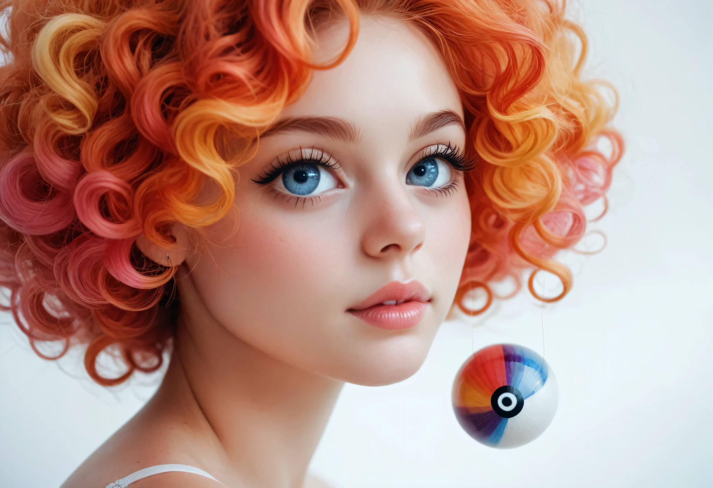 illustration of eyeball image, watercolor, eyeball color full of beautiful color gradation, curly eyelashes, on white background, intricate texture, around eyeball filled with colored, colorful, sharp abstract art
