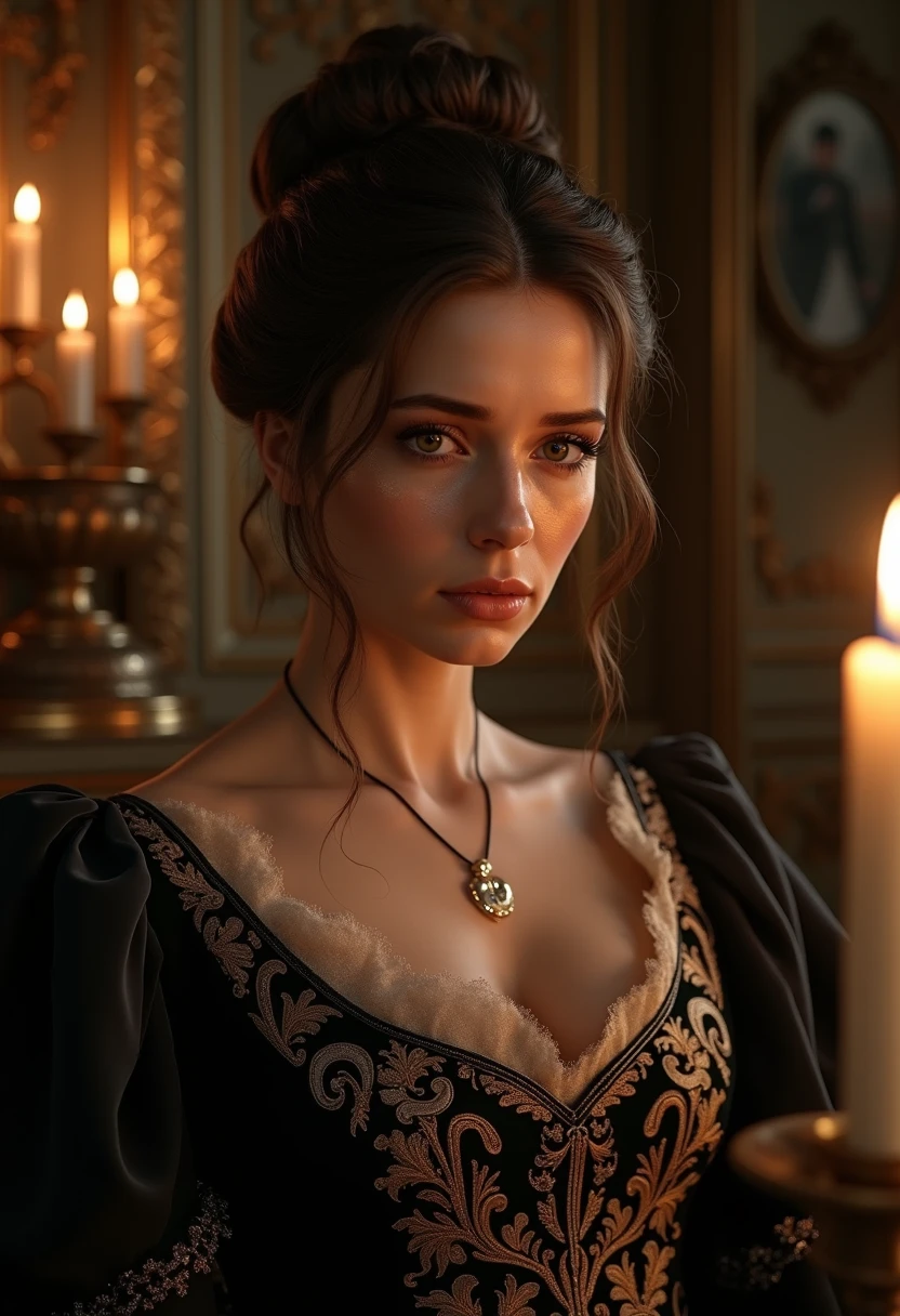 (professional 3d render:1.3) af (Realistic:1.3) most beautiful artwork photo in the world, long brown straight hair, mature age, girl, pretty face, beautiful black eyes, smile, virgin, full body, plump breast, curvy hips, long legs, sitting on comfort couch crossing legs, real skin, very dark lighting, Highly detailed and complex, heavyshading, 8k unity render, Detailed, Detailed face, (noble, photograph realistic, Realistic, Dramatic, Dark, Sharp focus, 8K), ornate blazer and collar shirt, (Intricate:1.4), decadent, Dramatic, (Highly detailed:1.4), Digital painting, rendering by octane, art stations, concept-art, smooth, Sharp focus, Art germ, (loish:0.23), alphonse mucha gracias, (Global illumination, Studio light, volumettic light), ((Dark and ancient city background:1.3)),CGSesociety,art stations