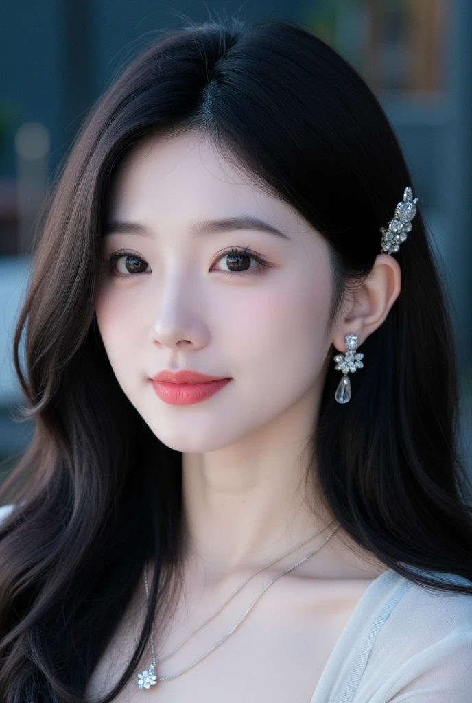 dress shirt, depth of field, night cityscape, (1girl:1.6), long hair, ulzzang-6500v1.1, (original: 1.2), (realistic: 1.3) , beautiful girl with beautiful details, extremely detailed eyes and face, eyes with beautiful details, absurd, incredibly absurd, huge file size, ultra detail, high resolution, ultra detailed, best quality, masterpiece, illustration, ultra detailed and beautiful, ultra detailed, CG, unity, 8k wallpaper, amazing, fine Detail, masterpiece, top quality, official art, extremely detailed CG unity 8k wallpaper, cinematic lighting, (perfect shiny skin:0.6), slim and smooth lines, (floating), (small breasts:1), earrings ,
