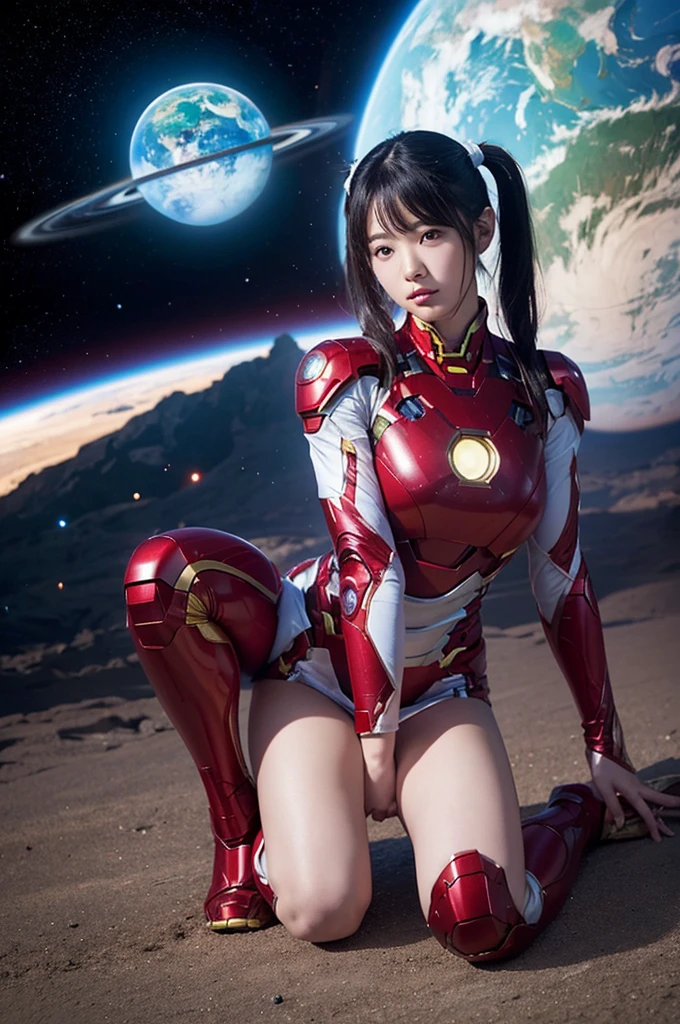 nsfw,（super highest quality、In 8K、master piece、delicate illustrations、Full body Esbian）,(He wears a red and silver damaged Iron Man suit.:1.2)、A beautiful and bewitching Japanese 25-year-old woman、Plump body、curly black hair、smile、Izakaya、exposing one&#39;s chest、Showing off breasts、I want to see up to the kneecaps、(vagina、SEX in:1.3、1 Strong Man、big penis)