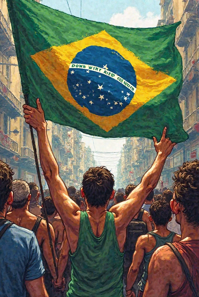 I want you to make me a painting where you can see people worshiping, whether they are kneeling or standing, for the countries of Brazil in South America and Costa Rica in Central America. I want the flags of both countries to be seen.