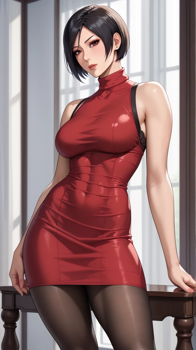 masutepiece, 超A high resolution, ultra-detailliert, Beautiful European girl, A dark-haired, Short bob cut, Amazing blue eyes, de pele branca, red-lips, red blush, Gentle look, Sorceress, Amazing face, amazing mavis dracula, 逼真, Black Dress,  Striped socks , Beautiful, the perfect body, striped thigh, bulma, (at your feet:1.2)