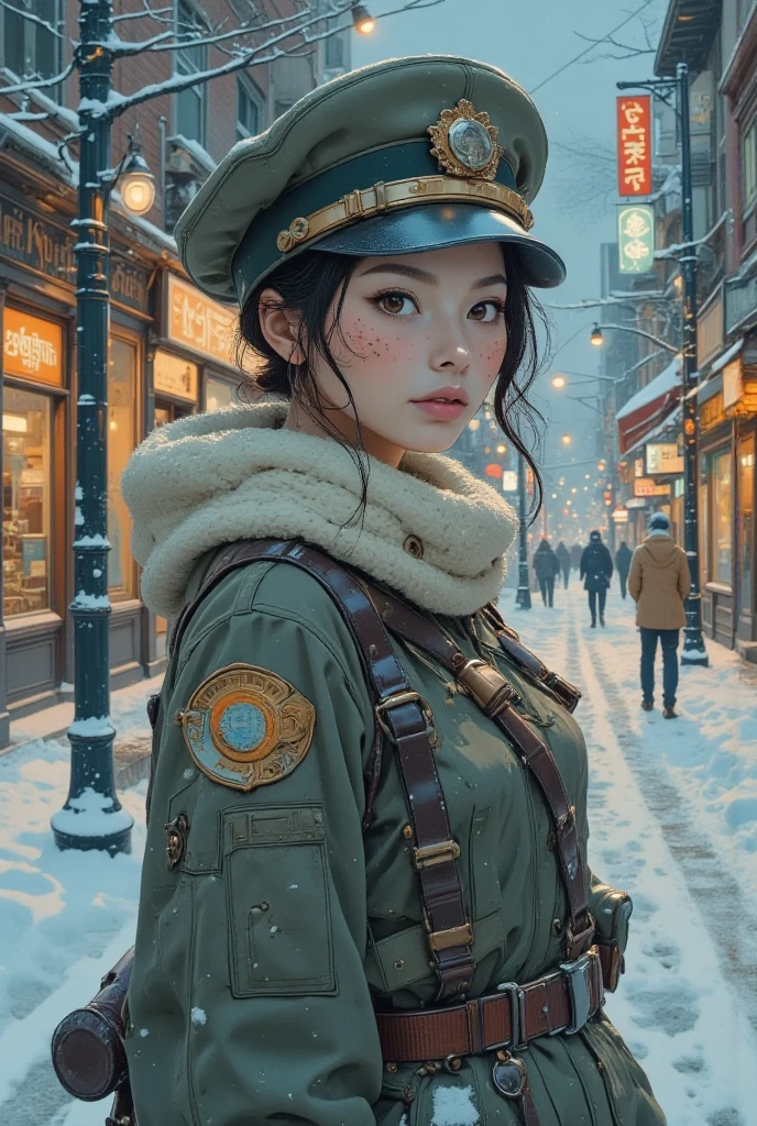 (best quality, master part, Melhor_qualidade, circunstanciado:1.5), Guerrilheira Feminina (Yugoslavia, Wwii): Usar roupas civis ou uniformes de estilo militar, wear an aged headscarf or hat, and a worn-out Yugoslav party flag patch, with black hair tied in a tight bun and captivating brown eyes in an epic landscape of Yugoslavia.