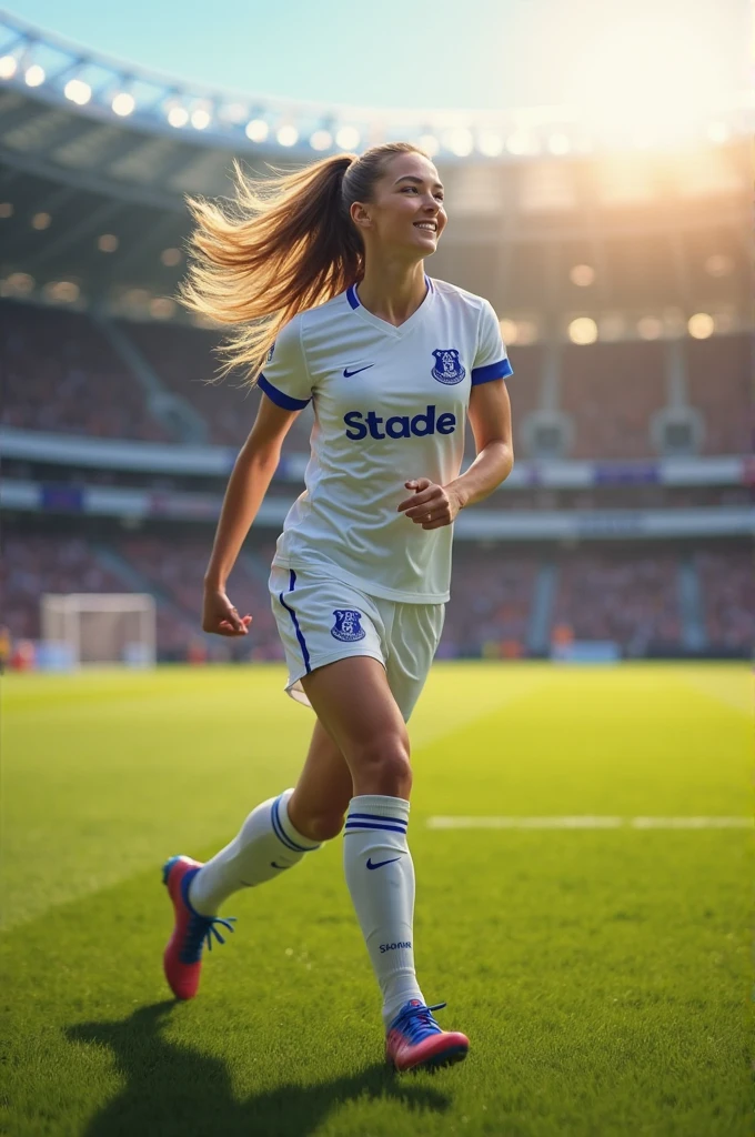 RAW photo, of IvanaBaquero-1100-2050-3000 playing soccer, (high detailed skin:1.2), 8k uhd, dslr, soft lighting, high quality, film grain, Fujifilm XT3