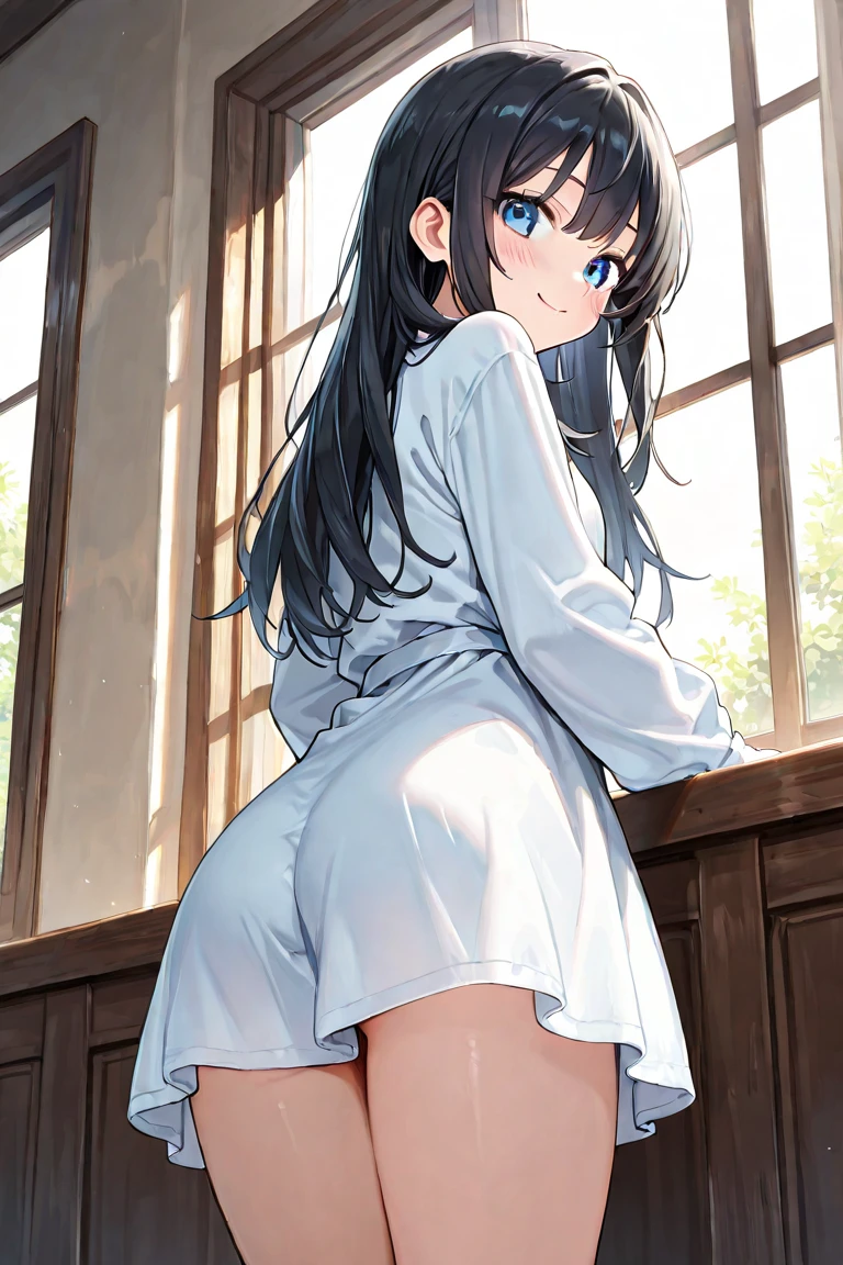 (Rear insertion position, ), Black Hair, Long Hair, Cute Hips, lure, ,(White blazer student uniform、Long skirt、Silk Lingerie、Garter Stockings), (Turn around and put your hands on the wall), Bend、nsfw、BREAK Perfect Anatomy、highest quality、(cute:1.1)、(cute)、(High resolution:1.2)、Unbelievably absurd:1.3、Incredible illustrations、(cuteイラスト:1.2)、Beautiful background、(1 girl) 、solo)、(10th Generation、JK、Loli face、Small breasts:1.2)、slender、、(skirt lift,upskirt,from behind),、(tooth:0.6)、Cheeky 、Eye highlights、A confident smile、