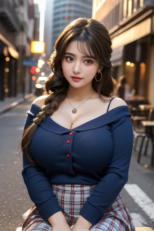 Young woman with a plus-size figure, donning vulgar makeup and a short, plaid skirt that hiked up slightly, revealing a blouse tied untied under her bust and a deep neckline exposing a generous amount of cleavage. The provocative ensemble was completed with a hitchhiking pose, adding to the allure of her seductive allure. [
(Young woman: 1.1), (Plus size: 1.1), (Vulgar makeup: 1.4), (Short plaid skirt: 1.2), (Blouse tied under the bust: 1.3), (Deep neckline: 1.3), (Hitchh