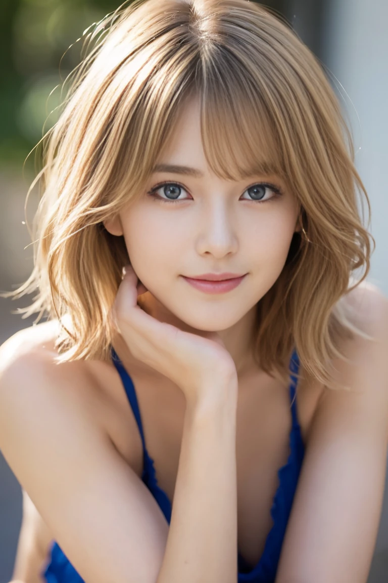 (highest quality、8k、32k、masterpiece)、(Realistic)、(Realistic:1.2)、(High resolution)、Very detailed、Very beautiful face and eyes、1 girl、Round and small face、Tight waist、Delicate body、(close、highest quality、Attention to detail、Rich skin detail)、(highest quality、8k、Oil paint:1.2)、(Realistic、Realistic:1.37)、Bright colors、(((blonde)))、(((Bust Shot)))、(((Medium Hair)))、(((Loose and fluffy perm)))、(((Pure white wall background)))、(((Touching lips with left hand)))、(((Laughing)))、(((Blonde)))、(((Tank top with striped pattern)))、(((grey and white tank top)))、(((Gray streaks々Clothes)))