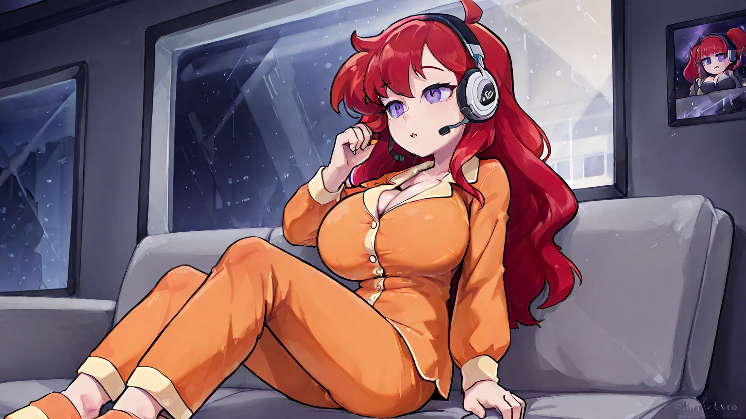 Masterpieces, high quality, NSFW, Glasses, anime character in outer space eating lollipops and sugary gummies, Black skin, African American, Bright red Afro hairstyle , one girl, Naked body, Brown eyes, Bright red hair