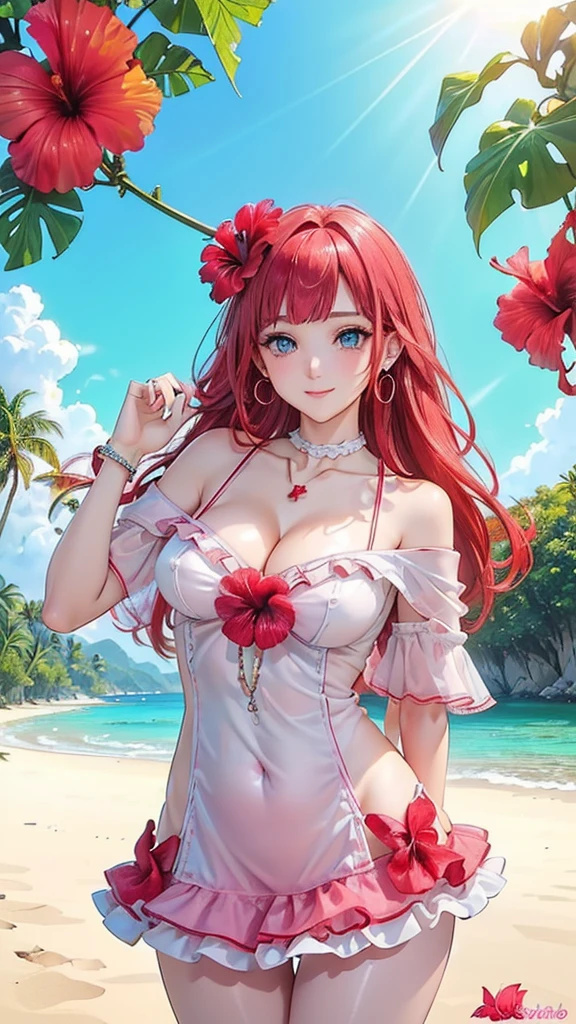 Blushing embarrassed Ariel in a dress shows her tits