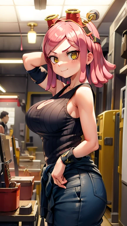 blush, cleavage,glowing aura, natural light, masterpiece, glossy skin, juicy lips ,long hair, hair style,sexy, hot, , random expression, red eyes, smirk, ,huge cleavage, puckered lips, juicy lips, bimbo, hour glass, , tits focus, tight skirt, pissed, black skirt, t-shirt, black hair, red lips, ((rainbow highlights in hair)), rainbow, ((rainbow glitch)), cyber, cybernetic,