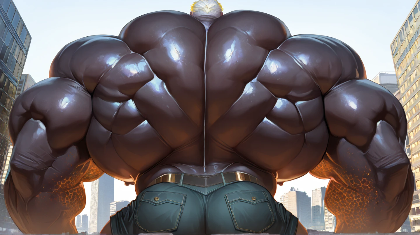 1boy, giant, alone, giant bodybuilder, golden hour, strong body, bulk, large size, hanging on football goals net at the field, outdoor, armpit, nude, white triangular underwear, thick bulge, extraordinary big, brutalmass, giant muscular body, bulk, buff, massive body, large meaty body size, extremely wide body