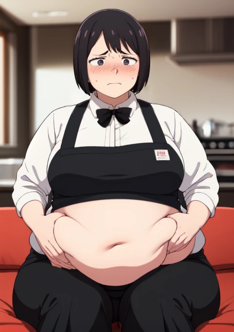 , (((small body))), (((Chibi))), (((naked))), (((tits))), (((nipples))),(((in a room with a lot of pizza))), (((Obese, Immobil Blob))),