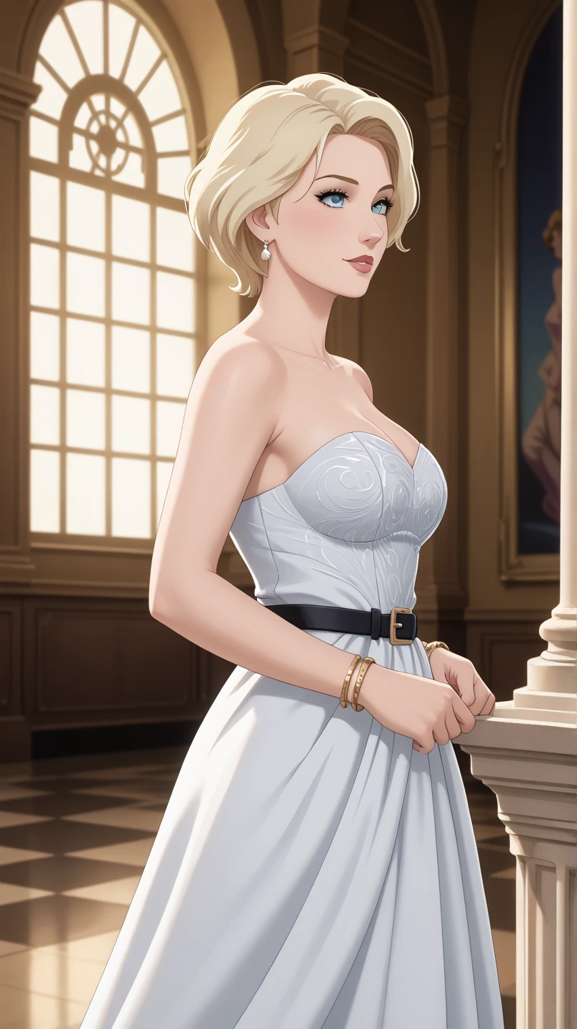 Photo professionnelle du corps entier, (Photo 4k:1.1) par (Jeremy Lipking:0.3), (Dittmann Anna:0.3), (jiner:0.3), (mise au point nette:1.3), High detail, Elegant businesswoman, Revealing white dress, restaurant, cheveux blonds, Pose of the Instagram model, confiant, fille en forme, Fille maigre, seins moyens:1.2, anatomie parfaite, Perfect symmetry:1.2, Realstic, realistic face:1.2, visage parfait, contenu, confiant, highly detailed, et dramatique, lighting cinematic, Lighting scene, soft lights