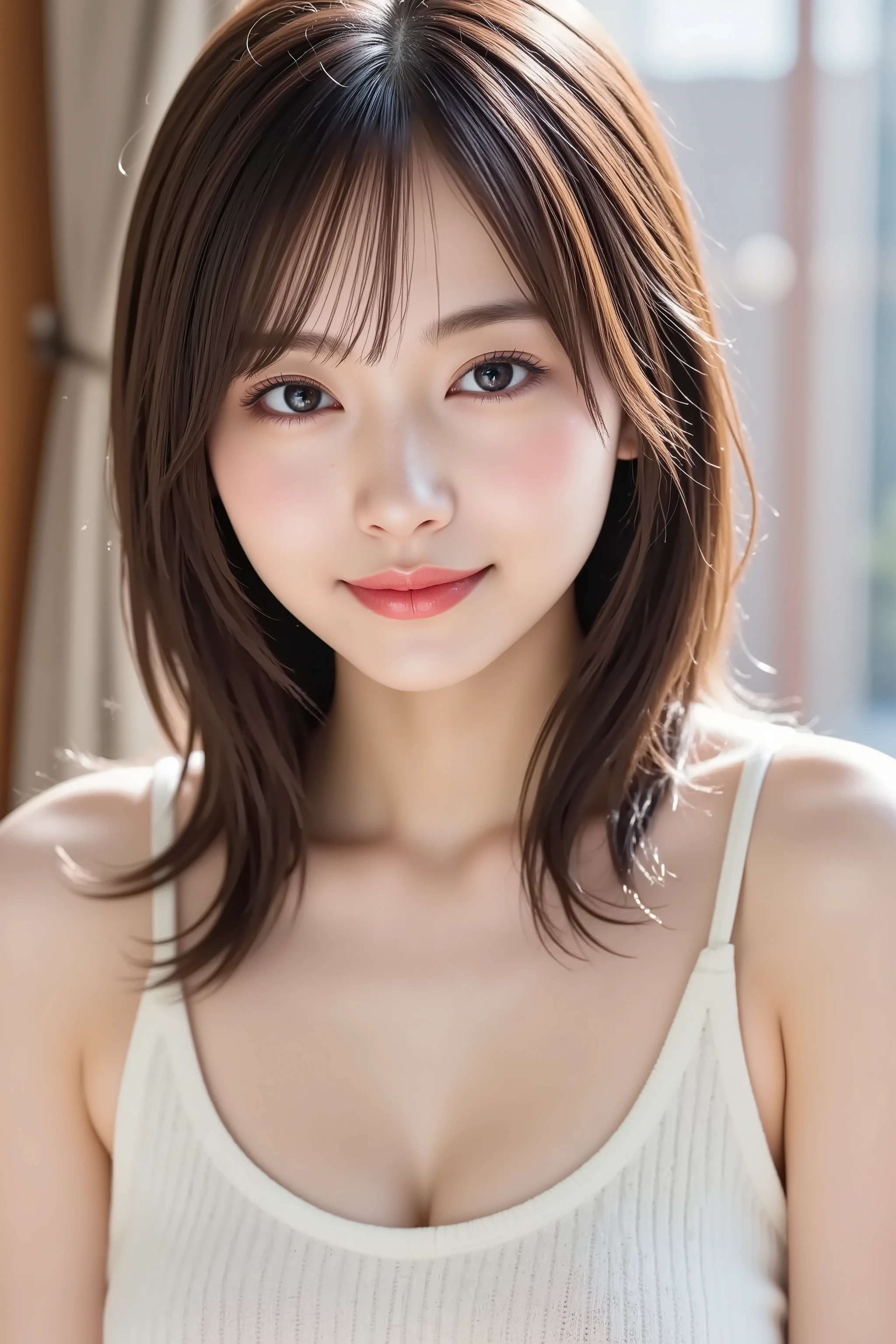 The face is positioned exactly in the center of the image , , the entire head is fully reflected , Face clearly visible、hoodie, Women's Room Background , long hair、bungs, smile, young and cute japanese face , OFFICIAL ART, high image quality CG Unity 8k wallpaper,Ultra high image quality , is very well detailed, high image quality , film grain , lens flare glow , top quality ,8k, The entire head is fully reflected as a portrait shot ,8k, viewer , masterpiece,top quality ,is very well detailed, it's cute ,sexy,is very well detailedな,detailware features ,beautiful, illustration , beautiful Japanese woman, ladies 1 , Tight Chest