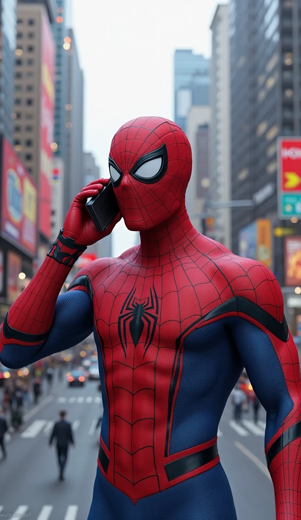 Spider-Man giving an interview to Globo