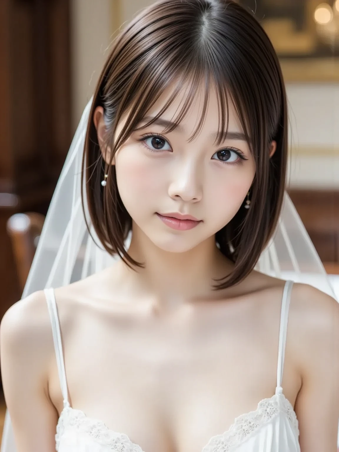 (highest quality:1.5)、(Realistic:1.5)、(1 person:1.5)、(On all fours:1.2)、(Crawling posture)、Very detailed、High resolution、8k wallpaper、、Small breasts、Natural color lips、Cute Smile、Japanese women、20-year-old girl、Beautiful and elegant face、Perfect and beautiful face、Big eyes、Brunette's eyes、Beautiful and elegant face、Perfect and beautiful double eyelids、Natural Bangs、Beautiful thin nose、Beautiful Skin、chestnut brown hair、Medium Bob Hair、Shortcuts、Natural Bangs、Perfect and beautiful face、Slim face and figure、(looking at the camera)、Bright lighting、Professional Lighting、Forward lighting、Natural smile、church、princess-Line wedding dress、tiara、Beautiful cleavage、