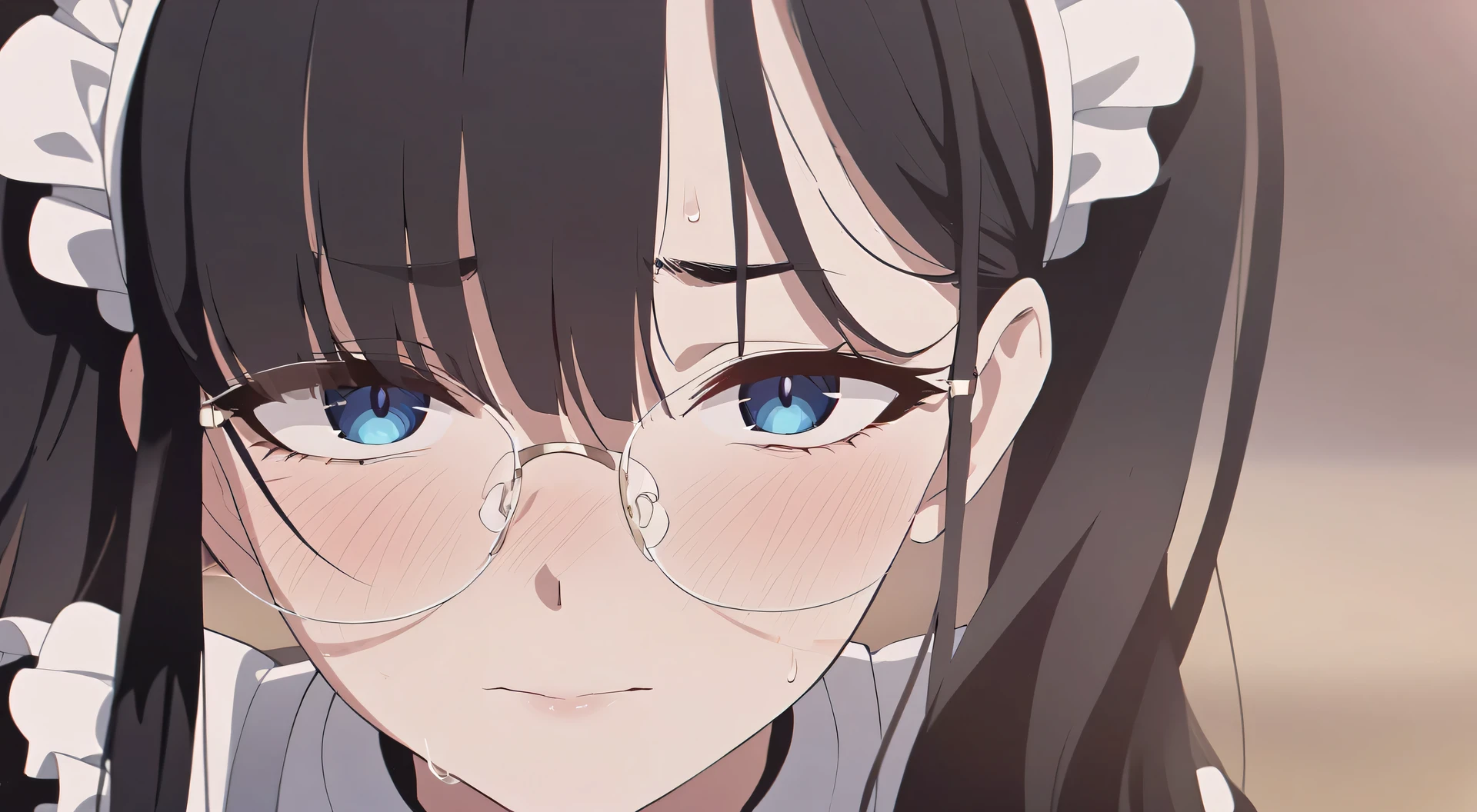 facial close-up、NSFW、maid clothes、stick out your tongue and open your mouth very wide、Fornication、eye glass、