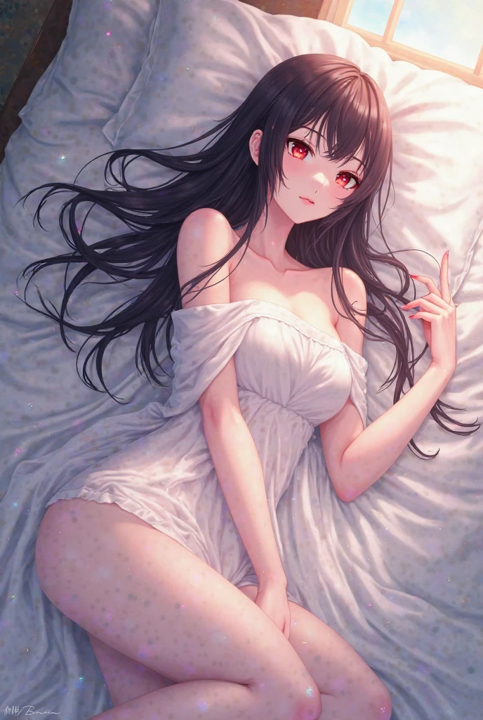Kurumi Tokisaki, (anime date a live), inside a bed, cover in transparent white sheets.