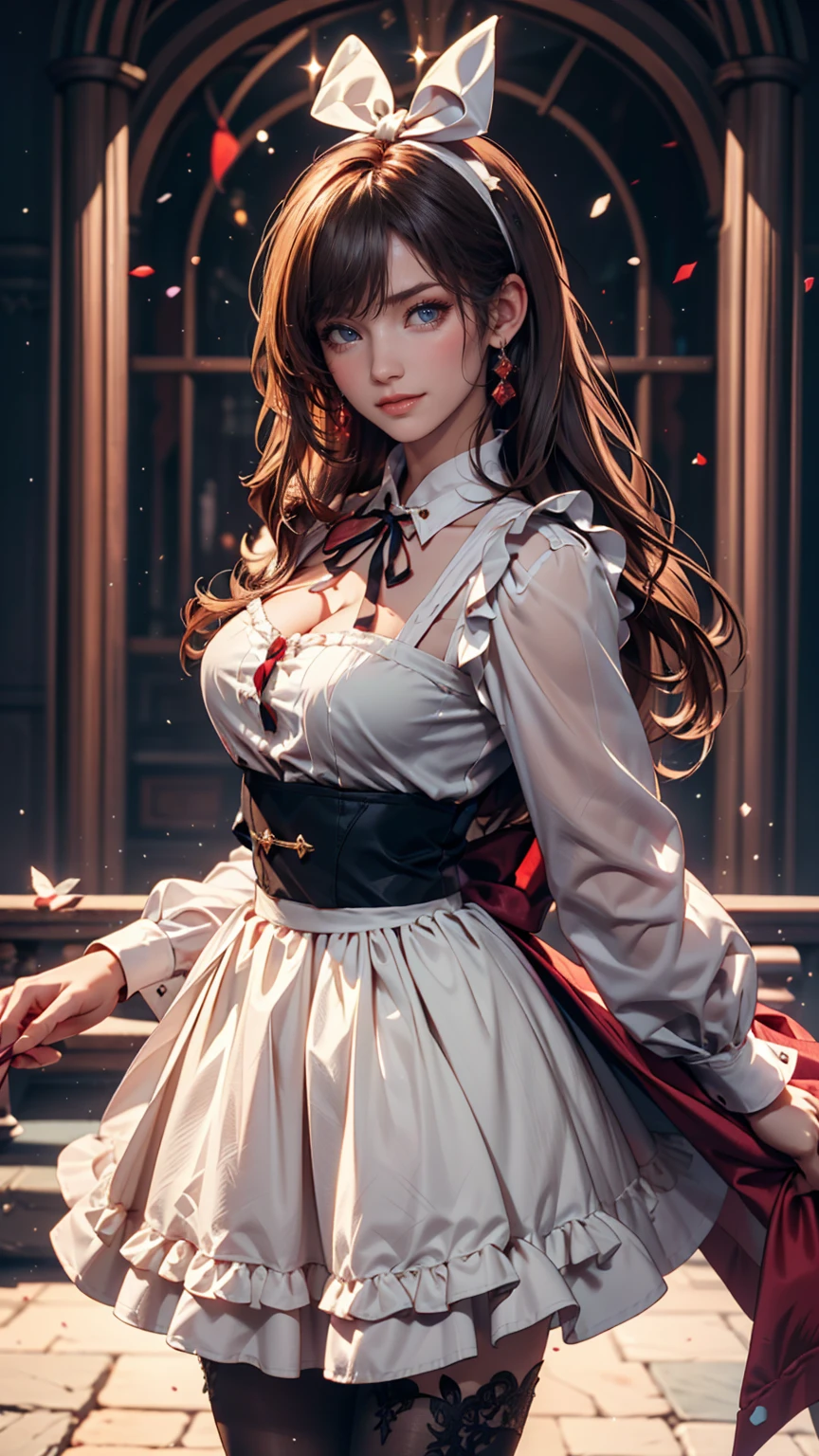 (Highest quality), Dark fantasy, Big sword, Magical girl, Frilled dress、Micro mini flare skirt（I can see your pants)、Gothic, Twin tails, Realistic, Super detailed, High resolution, anime,  