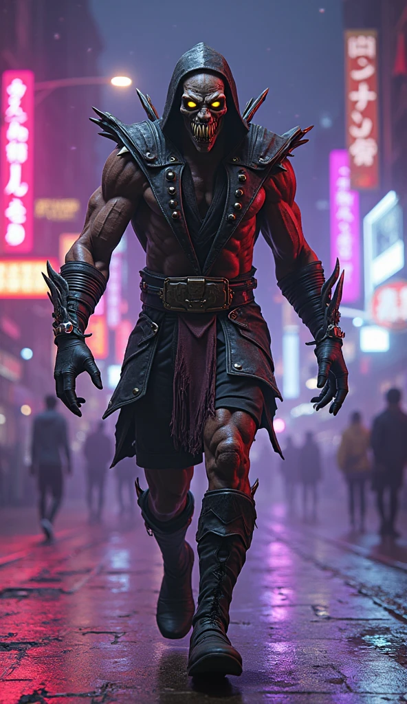 Dark cyberpunk scene with a half robot augmented human