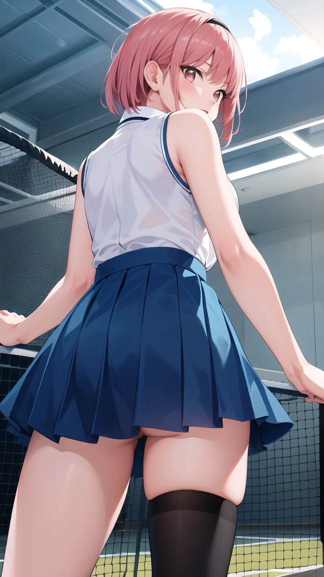  high school girl, big breasts, sailor suit, Skirt fluttering,  walking,white underwear, fluffy hair, seen from behind, 