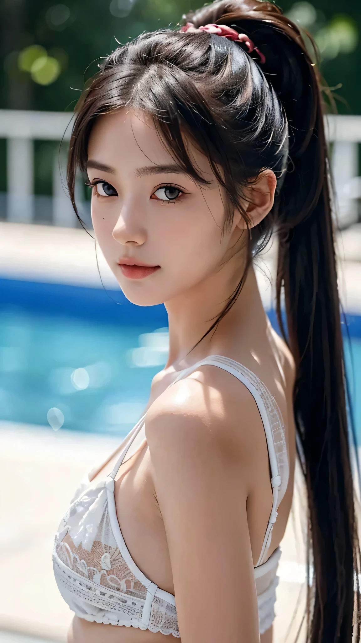 body shot,micro bikini,outdoor,beach,Body in front,masutepiece, The highest image quality, High quality, the background is clear,Beautiful woman, Japanese, Detailed, Ultra-detailed, finely detail, hight resolution, 8K Wallpaper, Perfect dynamic composition, Beautiful detailed eyes ,Detailed eyes, Detailed skin, Beautiful skin, 超hight resolution, (reality: 1.4),Very beautiful woman, Slightly younger face, Beautiful skin, slender, (Ultra photo realsisim), (hight resolution), (8K), (Very detailed) (beautifully detailed eyes), (super detailed), (Detailed face), view the viewer, Fine details, Detailed face, Staring straight ahead, Staring straight ahead, photos realistic, Bright lighting, Professional Lighting, Black hair,poneyTail,a baby face,sixteen years old,Hairstyle: ponytail,Long ponytail hairstyle,slight smile,