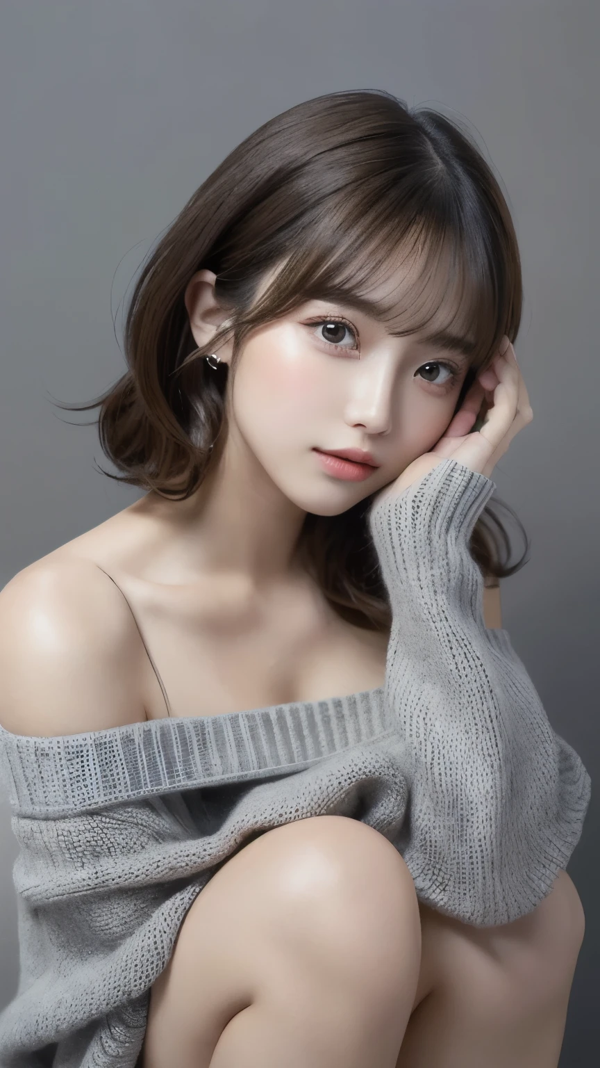 ((best qualityer)), ((work of art)), (detailded), 1 girl, shoulder to shoulder sweater, 