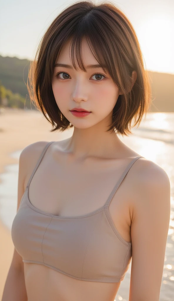 ((Highest quality)),((8K、32k)),(Genuine),Realistic photos、jp idol,(detailed)、(Beach)、((Bust up shot))、((face closeup))、(White skin)、(Big Breasts)、Micro Bikini、Shiny Hair、Short Hair、Glowing Skin、Japanese、beauty、Looking into the camera、Thick lips、cute、Hehehe:1.2、Shot with a film camera、RAW shooting、#24、Genuine、Photo Genuine:1.4、Photon Mapping、Physically Based Rendering、Perfect Anatomy、Detailed decollete、Detailed Eyes、Detailed double、Detailed masseter muscle、Detailed clavicle、Perfect Fingers、Finger Description、(Quality 8K)、((White skin))、Avoid mascara、Hair with movement、Detailed pores、Natural light、Detailed description、Blushing、Fine pores、Perfect cleavage、masterpiece、Blushing、Hair with movement、Detailed abdominal muscles、Sparkling、sexly、Detailed armpit、(slender)、(Upper Body)、Detailed Eyes元、