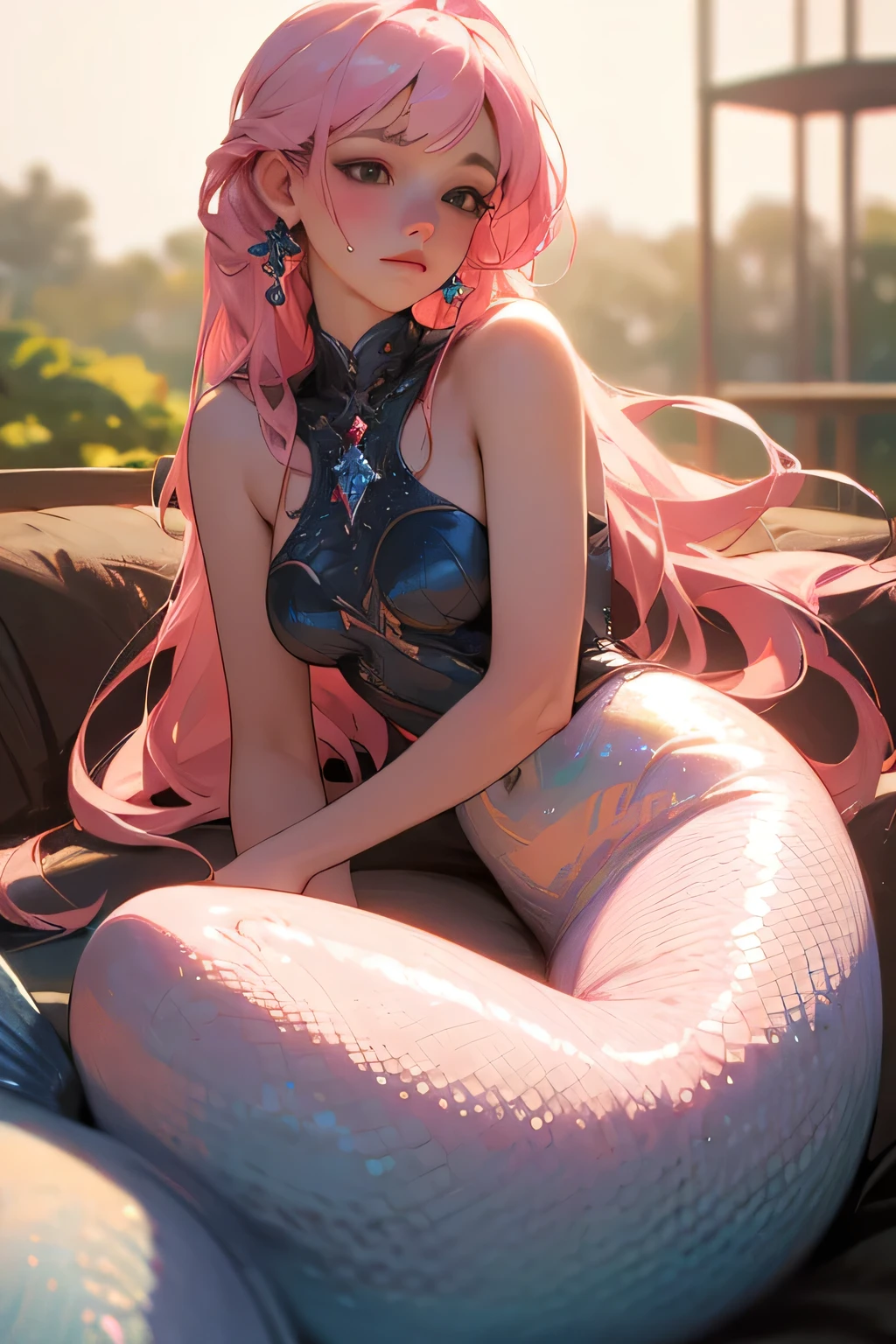Pink-haired mermaid and fish in a fish tank, 8K high quality detailed art, trending on cgstation, 2. 5 D CGI anime fantasy artwork, 🌺 CGSesociety, Deviantart ArtStation CGSCOSIETY, Ross Tran 8 K, Guviz-style artwork, trending on artstation pixiv, Stylized anime