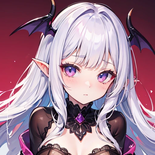 ((1 demoness))), ((blue eyes)), ((long silver hair)), large breasts, curvy hips, perfectly drawn body, seductive, white lingerie, adorned with blue roses, best quality, masterpiece, ultra-detailed