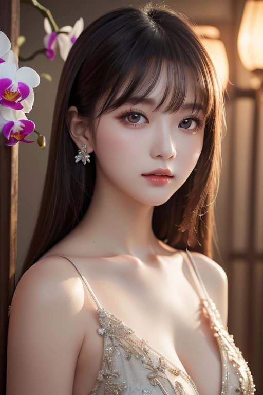 a close-up of a woman with a flower in her hair, beautiful chinese model, beautiful asian girl, Beautiful young Korean woman, lindo rosto delicado, beautiful south korean woman,  Asian with long blonde hair, xintong chen, wenfei you, Beautiful young Korean woman, beautiful aesthetic face, sha xi, with a cute face - beautiful, cute face girl