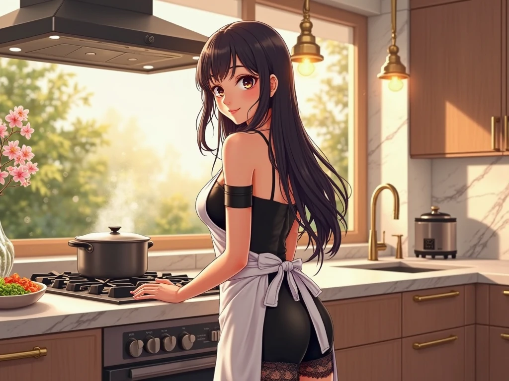 hight resolution, top-quality, ultra-quality, The ultra-detailliert, lighting like a movie、kitchin、fruits、Food Preparation、Back of woman in black rabbit bikini with rabbit ears、Rabbit tail、gargantuan butt、nice butt、perfect buttocks、