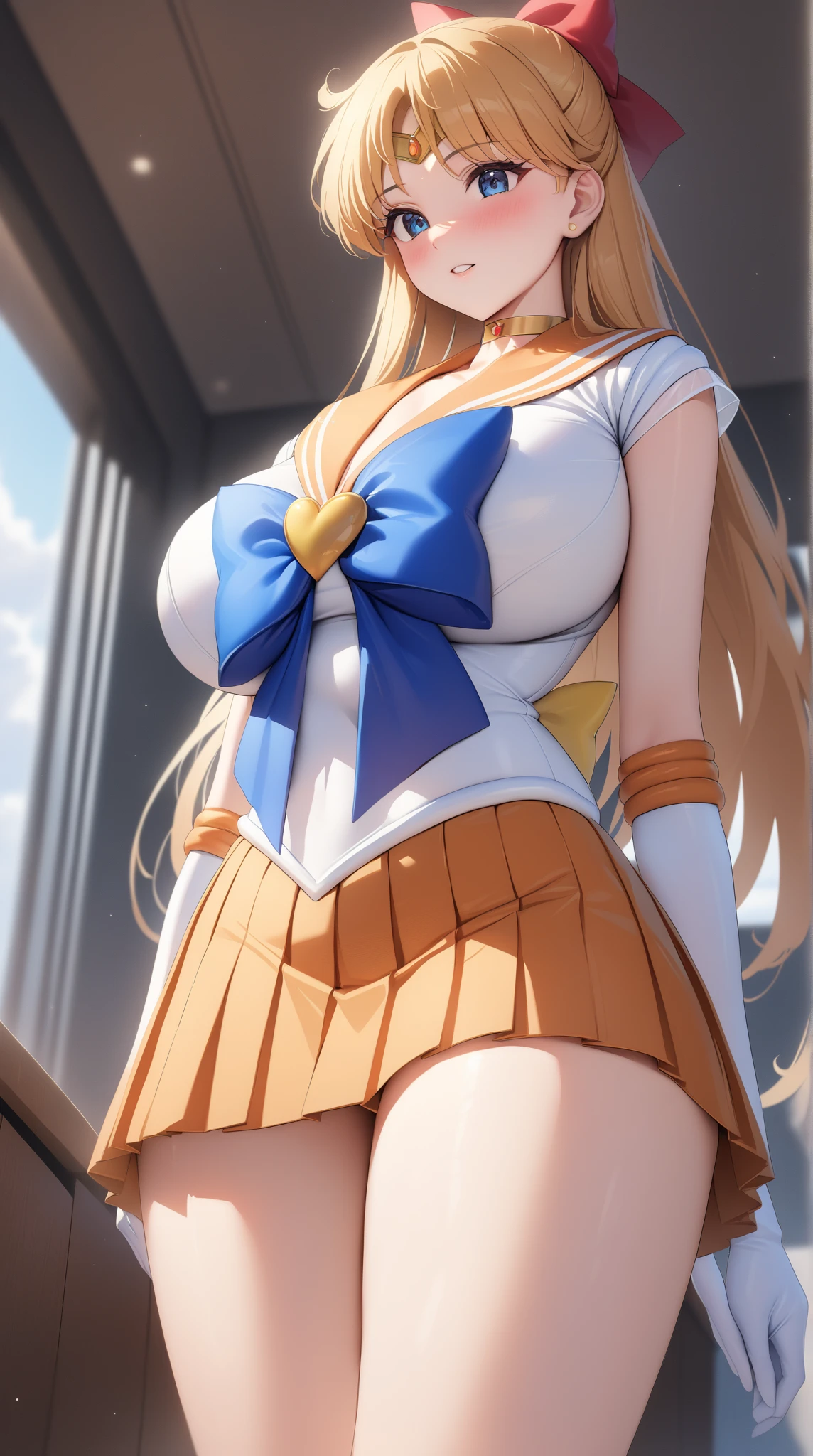 1 girl, light smile, shiny skin, highest quality, table top, (game CG:1.4), NSFW, detailed beautiful face and eyes,big breasts、small area see-through lingerie, sailor venus, I could feel the fight, Severe, cowboy shot、big and full breasts、full moon night、beautiful starry sky、((highest quality)), (Super detailed), very detailed, High resolution raw color photos, professional photography, ((beautiful big breasts)), wonderful face and eyes, (see through panties:1.2)、、big ass、looked back、Close up of cameltoe、from below
