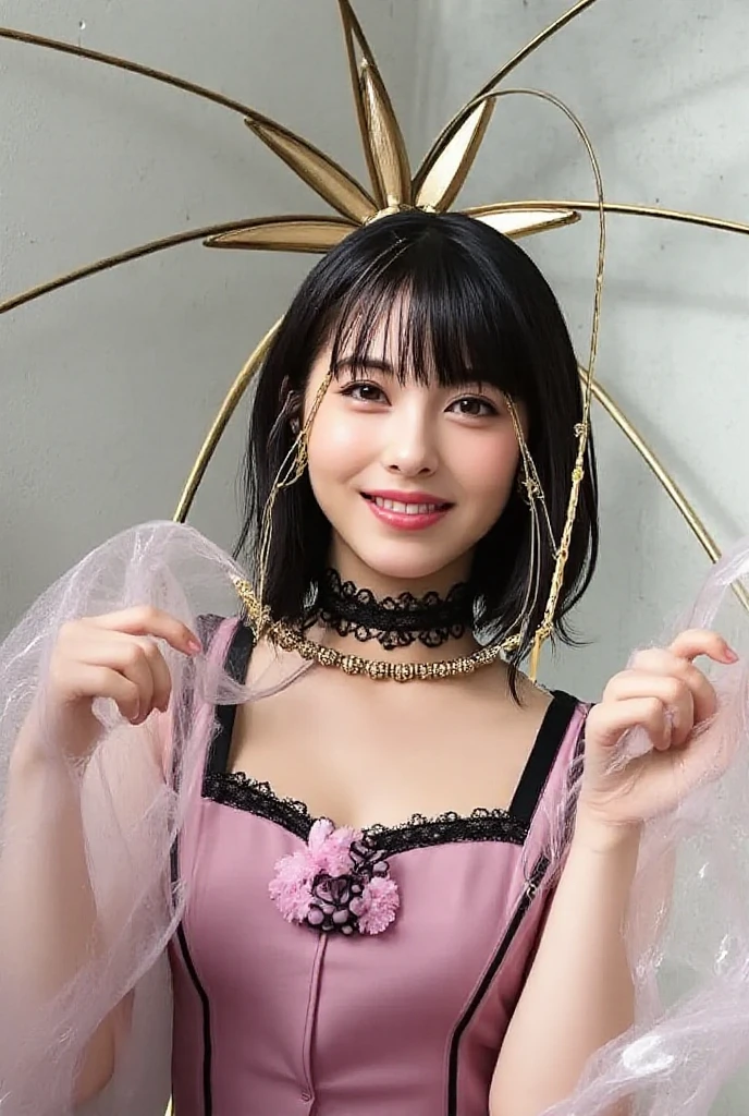 (1 woman:1.99)、(Wide forehead、Very short hair、Very small amount of hair、Forehead、Fuji frame:1.1)、Sunburn、17 years old、Naughty、Happy expression、満面のsmile、Weakness、love、I feel very comfortable alone、(Puff sleeves),((Very sleepy、Improves skin texture,smile、Narrow eyes、Very weak eyesight、Very weak eyeliner、Eyes slightly closed、I know the shape of your head、Oval Face))、(slicked back hair:1.25)、Photographic, Raw photo, Mastepiece, Highly detailed photos, Digital SLR, Photo-realistic 1.4, Super hello nothing, Best Quality,(standing、tilting your head、whole body:1.7)