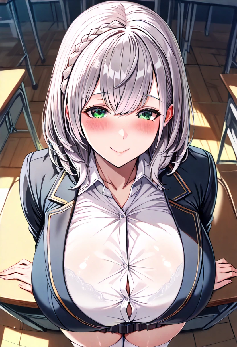 ((Table t○p, Highest quality, Hi-Res Lucifer,Anime Screen Capture、Pixel Perfect, 8K)))、(((nsfw、Surrounded by several men)))、Red eyes、Blunt Bangs、((Silver Hair))、Bobcut、((Chubby))、((Purple Sweater))、((vapor))、((smile、blush、Embarrassing))、(Sweat)、(Huge breasts)、(Fat belly、Thick thighs)、In town、Glasses、hat、