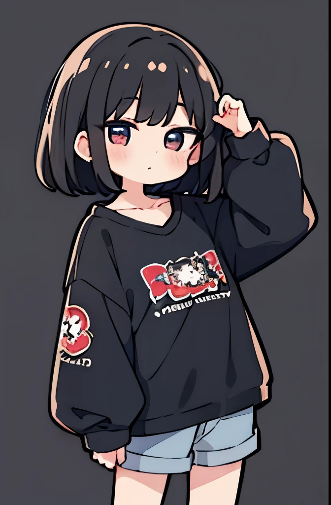 One Girl, Black Hair, Hair down, black clothes, sweatshirt