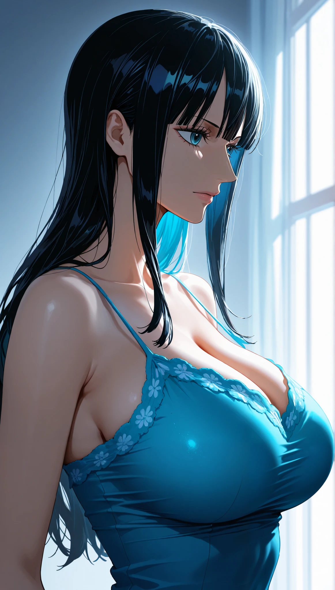 Rinoa, blue dress armor, surrounded by dark blue aura