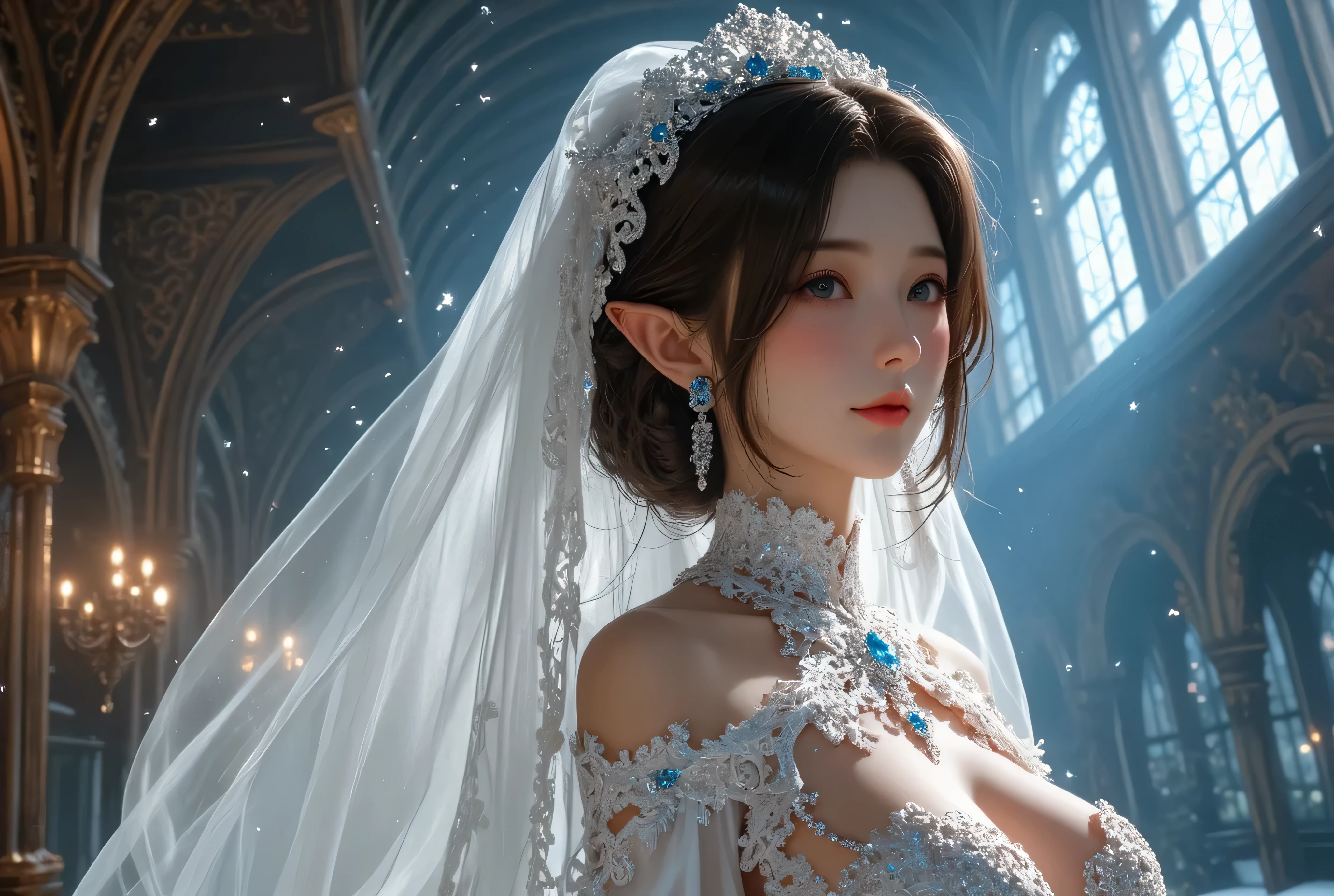 (masterpiece, best quality:1.5), highest quality, High resolution, super detailed, Realists, Upper body photo of a brunette young magical girl, detailed and beautiful eyes, beautiful detailed lips, very detailed eyes and face, longeyelashes, white satin wedding dress, Holding a magic wand in your hand, Cast a transformation spell, With her magic wand she turns stones into a flower vase, Glowing wands available,Beautiful and colorful makeup, elegant and noble々The jewelry bag, Gardens as background, soft daylight, bright colors, fine brushstrokes, Portrait style, Silk dress fabric, beautiful color palette, glowing skin, First-class rendering, that captures every detail, enchanting atmosphere, subtle shadows and lights, (perfect anatomy:1.2), (The stunning magical girl in a wedding dress turns stones into flower vases. (a transformation with the magic wand:1.4), (magnificent panorama view:1.2)