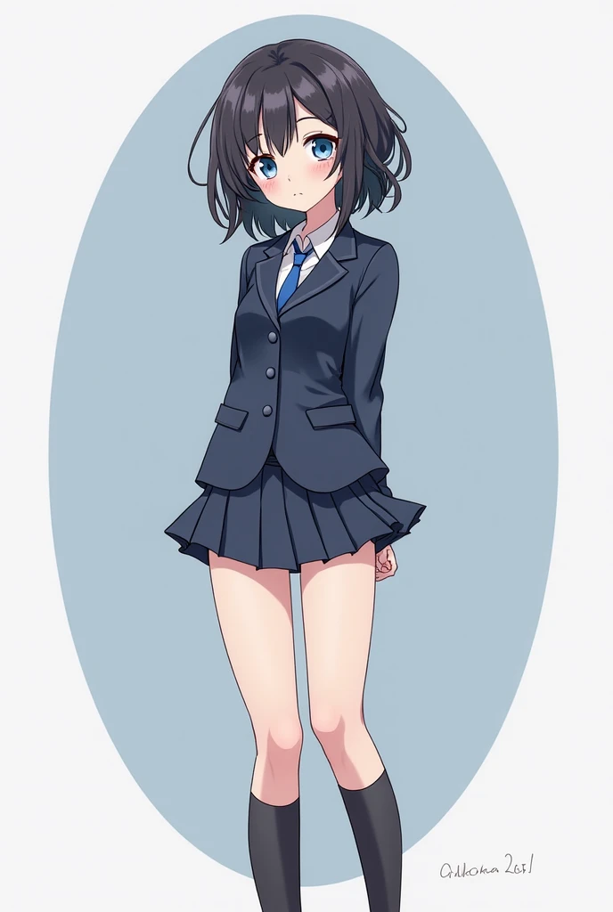 (masterpiece, Highest quality:1.2), One girl, alone,, skirt, Open your mouth, View your viewers, Black Pantyhose, blue skirt, smile, bangs, Antenna Hair, short hair, shirt, white shirt, White background, miniskirt, Raise your arms, Cowboy Shot, Are standing