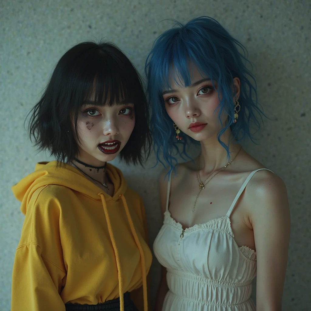 (Tabletop:1.2, Highest quality:1.2), 32k HDR, High resolution, ((対照的なTwo Girls)),((Two Girls:1.5)),((On the bed),)(On the bedに横たわるTwo Girls),(求め合うTwo Girls), (激しく愛し合うTwo Girls), (愛し合うTwo Girls), (With two people,Two Girls),((愛し合うTwo Girls)), ((抱き合うTwo Girls)), ((Silver hair in a short bob cut)),(見つめ合うTwo Girls), ((Deep Kiss:1.2)),(Two Girls),(Two girls), (Black Hairの少女とScarlet Hairの少女), ((Scarlet Hair,Red color hair:1.2,freckles,short hair,Shaggy,Messy Hair,)),((Black Hair,Beautiful straight black hair,Beautiful white skin,ponytail)), (Arms covered in tattoos),(全身をA body covered in tattoos), (A body covered in tattoos),(Dragon Tattoo),(Bishamonten tattoo),chest, Messy Hair, Bedhead, Dynamic pose, tongue,( chestの谷間:1.35), Detailed skin texture, Detailed face, Fine grain, (forward leaning posture:1.1), (tongueを出す, 長いtongue,tongueを絡める,lipsを重ねる),((lips)),(Face tattoos),((Collar with leash)),(Girl in chains),(A girl kept like a dog),Women in ecstasy,climax,Acme,(hoodie),(shirt),(T-shirt with logo),