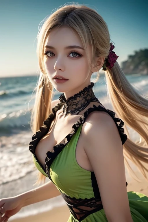 幻想的な空間に佇むbeautiful女性, ((Succubus:1.3)), 98k, {{masterpiece}}, highest quality, expensive quality:1.4), {{[[Front view}}, eye_touch,Multiple photo poses)]], Very cute face, and very pretty eyes, Cute Images, Cute Images, {{Half Body}}, {{{{{{{{Long legs}}}}}}}}, {{{{Sexy Body}}}}, {{{{{{背のexpensive女性}}}}}}, {{Height: 177cm}}, alone, beautiful, Lovely, Adorable, Pale skin, {{18〜22 year old German woman}}, look beautiful German girl and blue eyes or green eyes with platinum blonde hair color), Scandinavian German women, {{{{{{{{{{Half Girl}}}}}}}}}}, {{{{{{{{{{expensive_Heel}}}}}}}}}},Large Breasts，Beautiful belly button，Beautiful pelvis，Smiling,Random sexy poses,garter belt stockings,((backstyle))
