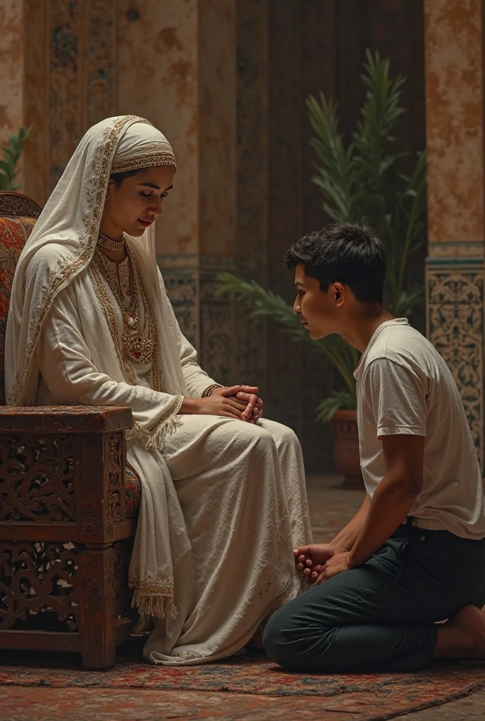 there is a woman sitting on a stone step with a child, an angel, angel watching demon, winged boy, very powerful, looking threatening, biblically accurate angels, an artistic pose, wearing angel, 2 angels, intense moment, parents watching, possibly an angel, a beautiful, contemplating, looking content, dramatic contrast, with a kid, focused shot, candid shot