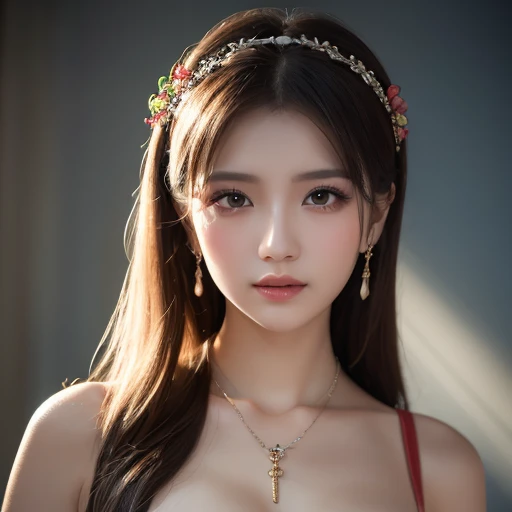 Portrait of a 21 year old saint,Charming adult saint in a long dress made of thin silk, beautiful saint with an old face, adult, She is wearing a bright pink colorful dress:1.5, beautiful face without blemishes, ((7 hair length colors:1.2)), big crown, hair brooch, Hanfu dress, Ancient Chinese style, Full-body jewelry, forehead tattoo, face tattoo,very even breasts, face, innocent face, The most beautiful and delicate light red lipstick, ((thin and plump lips:0.3)), ((golden eyes color:0.6)), Detailed and delicate lighting effects, Light and Darkness, dramatic lighting, magical lights, highly detailed lighting, natural color, very sharp, realistic, 8K quality, Fantasy space setting, A space of saints and magic, The most detailed images, ((alone:0.3)), ((to the saints:0.6)), ((Staring straight at saint'upper body:0.4)), ((soft skin:0.5)), ((saint'veil:0.6)),Tattoo , Face tattoo,Oiran , clothes made of jewels , Cherry Blossom , 🌸 , grassland , Close your eyes and sleep in the chair:1.5