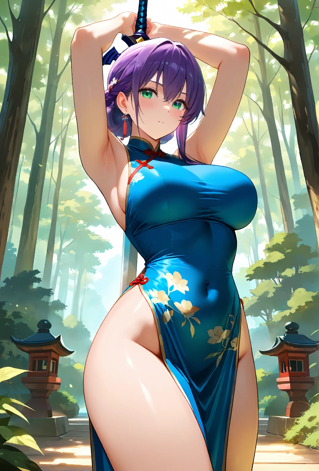 Ultra-high resolution, 8k,high quality,((((Kung Fu Costumes)))),(Young Girl、Sexy pose、glowing、iridescent light,soft shadow,Anime Painting,thin line drawing),One Little Woman,(((Huge breasts,Shapely round breasts))),