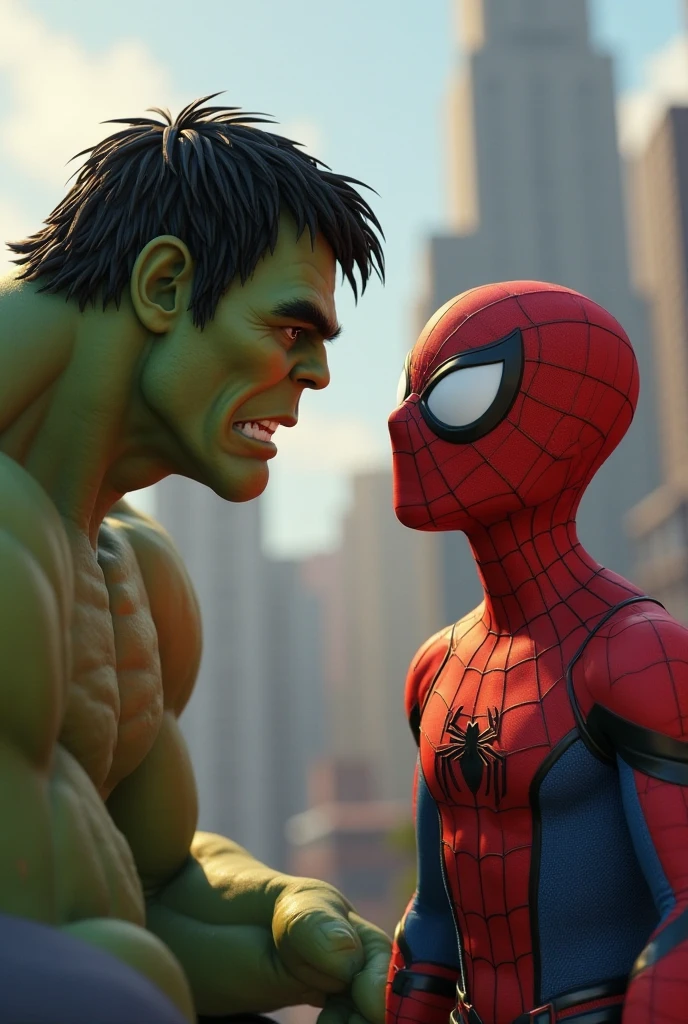 Spiderman fighting Hulk Spiderman cries