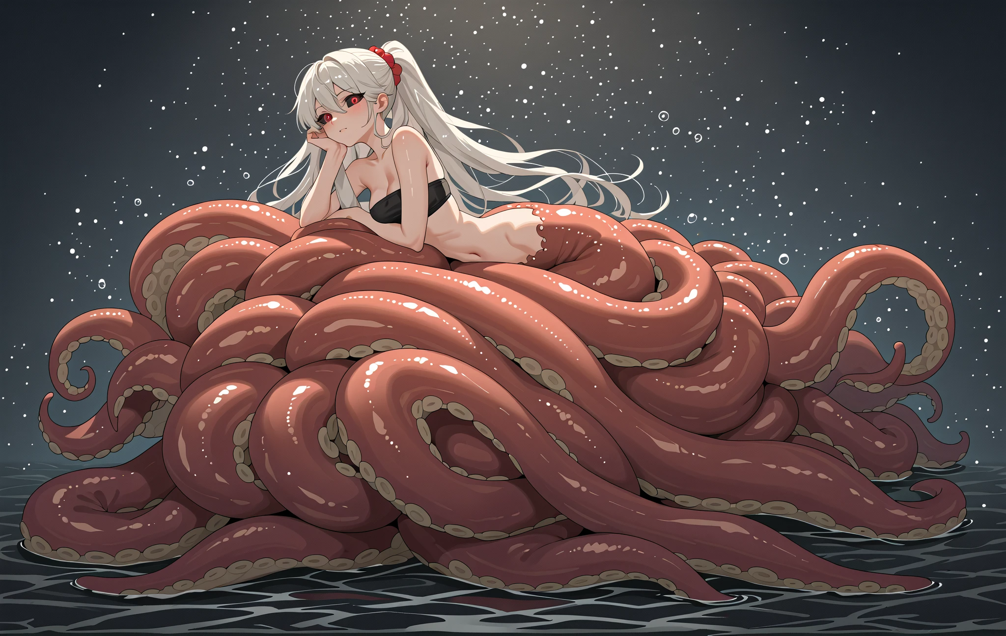 Best Quality, top-quality、(cute petit girl:1.3),Beautiful pink eyes、flat chest、Lori、(Cuteness beyond limits)、Beautiful bare feet、tied up with a collar、((naked girl))、Panting Girl , Countless tentacles enveloped the girl., (Tentacles are wrapped around the paws, Masterpiece tentacles wrap around the waist, Tentacles are wrapped around arms),,cum shots, Clenching teeth, embarrassed,blush, Saliva, Scared, tored, moaning, ,Tears and despair, agony、agony、agony、Anatomically correct、Metamorphosis、red blush、Desperate look、お漏らし、Tentacles are touching the crotch、Tentacles grab the buttocks、1Giant Octopus、Pleasure、Sucking tentacles