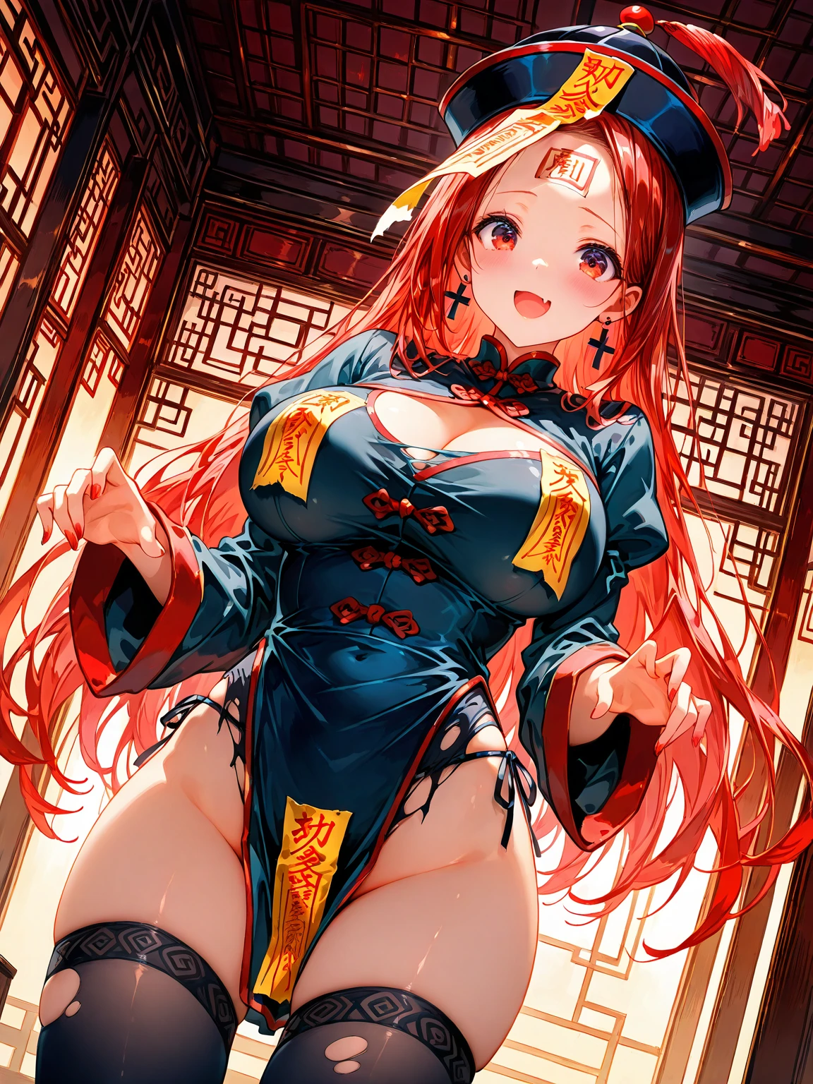 4K,High resolution,one woman,orange hair,long ponytail,blue eyes,big breasts,ancient chinese princess,fantasy long dress,side boob,ancient chinese royal family