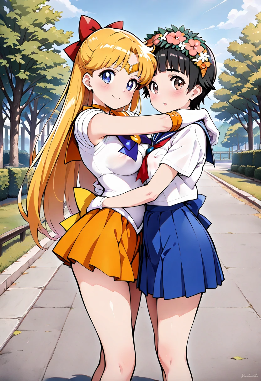 (((((((nsfw))))),nsfw, (spread pussy:1.3)masterpiece, Highest quality, High resolution, Absurd, Super detailed, Cute eyes,
Mel 1, tiara, Sailor Warrior Uniforms, Blue sailor collar, bow, Knee Boots, choker, White gloves, blue choker, elbow gloves, jewelry, Earrings, Kiss in a Blue Skirt, Cowboy Shot, night, Outdoor, moon, smile, city,
